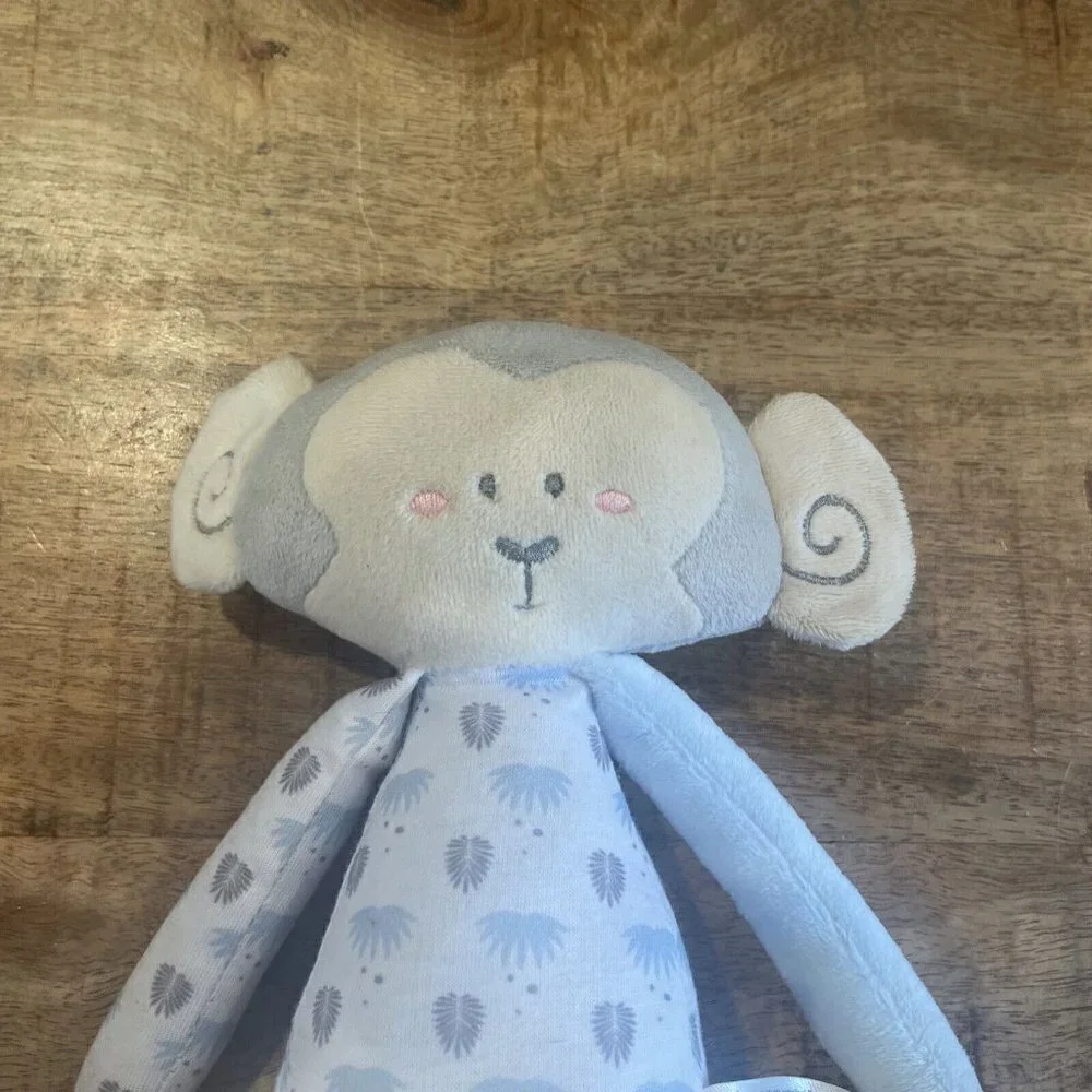 Saro Kalencom Plush Long Legs Monkey Baby Infant Rattle Toy Blue Lovey 12